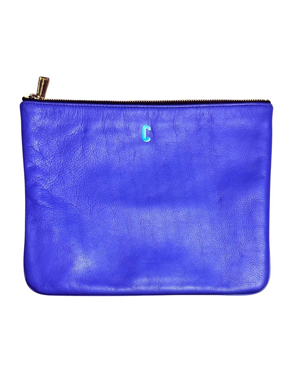 Rebecca Minkoff Royal Blue C Initial Large Leather Zip Pouch Clutch Bag